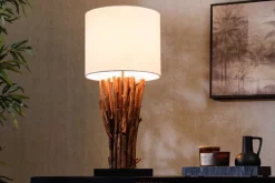 Design Tischlampe EUPHORIA 60cm natur weiß rund Massivholz handgearbeitet