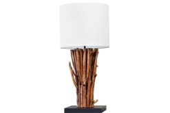 Design Tischlampe EUPHORIA 60cm natur weiß rund Massivholz handgearbeitet