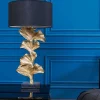 Design Tischlampe GINKGO 70cm schwarz Stoffschirm gold Metall handmade Marmor-Fuß