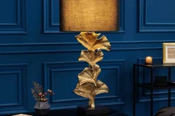 Design Tischlampe GINKGO 70cm schwarz Stoffschirm gold Metall handmade Marmor-Fuß