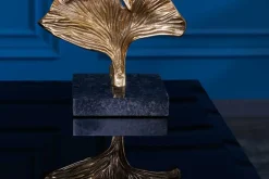 Design Tischlampe GINKGO 70cm schwarz Stoffschirm gold Metall handmade Marmor-Fuß