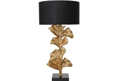 Design Tischlampe GINKGO 70cm schwarz Stoffschirm gold Metall handmade Marmor-Fuß