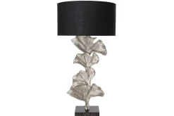 Design Tischlampe GINKGO 70cm schwarz Stoffschirm silber Metall handmade Marmor-Fuß