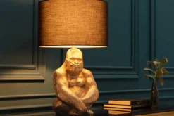 Design Tischlampe KONG 60cm gold Metall Affenlampe schwarzer Lampenschirm