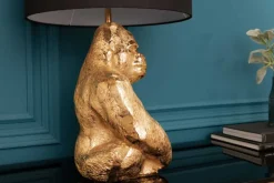 Design Tischlampe KONG 60cm gold Metall Affenlampe schwarzer Lampenschirm