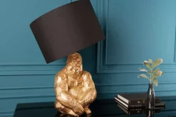 Design Tischlampe KONG 60cm gold Metall Affenlampe schwarzer Lampenschirm