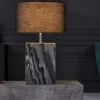 Design Tischlampe NOBLE 55cm schwarz Marmorfuß Stoffschirm