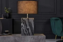 Design Tischlampe NOBLE 55cm schwarz Marmorfuß Stoffschirm