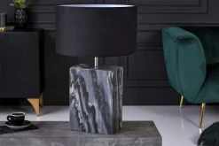 Design Tischlampe NOBLE 55cm schwarz Marmorfuß Stoffschirm