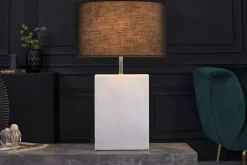 Design Tischlampe NOBLE 55cm weiß Marmorfuß Stoffschirm