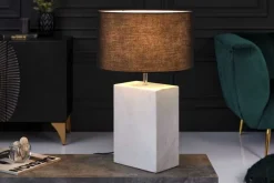 Design Tischlampe NOBLE 55cm weiß Marmorfuß Stoffschirm
