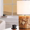Design Tischlampe PURE NATURE 45cm natur handmade Eisenholz Baumwollschirm weiß