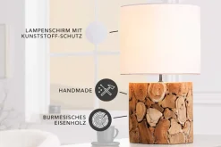 Design Tischlampe PURE NATURE 45cm natur handmade Eisenholz Baumwollschirm weiß