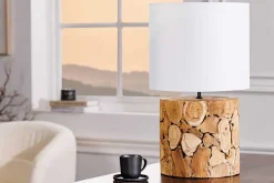 Design Tischlampe PURE NATURE 45cm natur handmade Eisenholz Baumwollschirm weiß