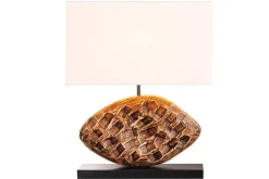 Design Tischlampe REEF 50cm Regenbaum Massivholz handmade Baumwollschirm weiß