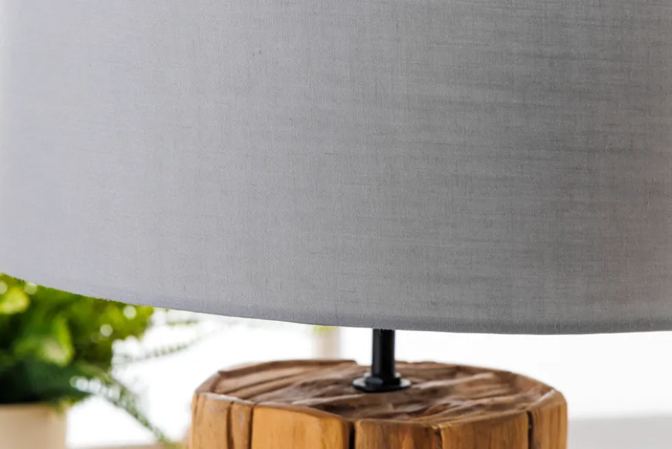 Design Tischlampe ROOTS 60cm Treibholz Leinenschirm grau handmade