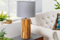 Design Tischlampe ROOTS 60cm Treibholz Leinenschirm grau handmade