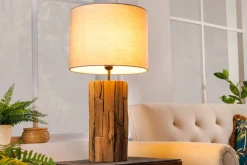 Design Tischlampe ROOTS 60cm Treibholz Leinenschirm grau handmade