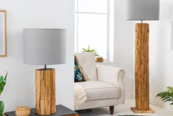 Design Tischlampe ROOTS 60cm Treibholz Leinenschirm grau handmade