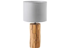 Design Tischlampe ROOTS 60cm Treibholz Leinenschirm grau handmade
