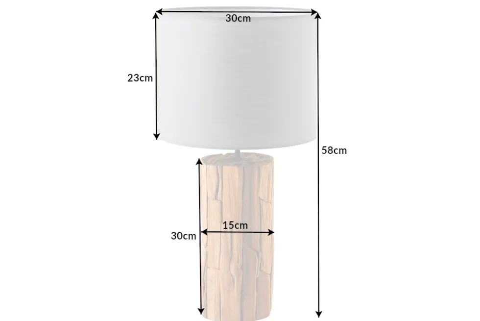 Design Tischlampe ROOTS 60cm Treibholz Leinenschirm grau handmade