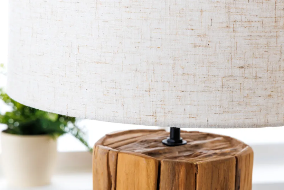 Design Tischlampe ROOTS 60cm Treibholz Leinenschirm beige handmade