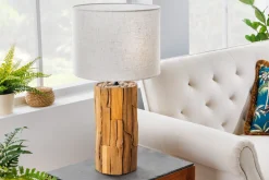 Design Tischlampe ROOTS 60cm Treibholz Leinenschirm beige handmade