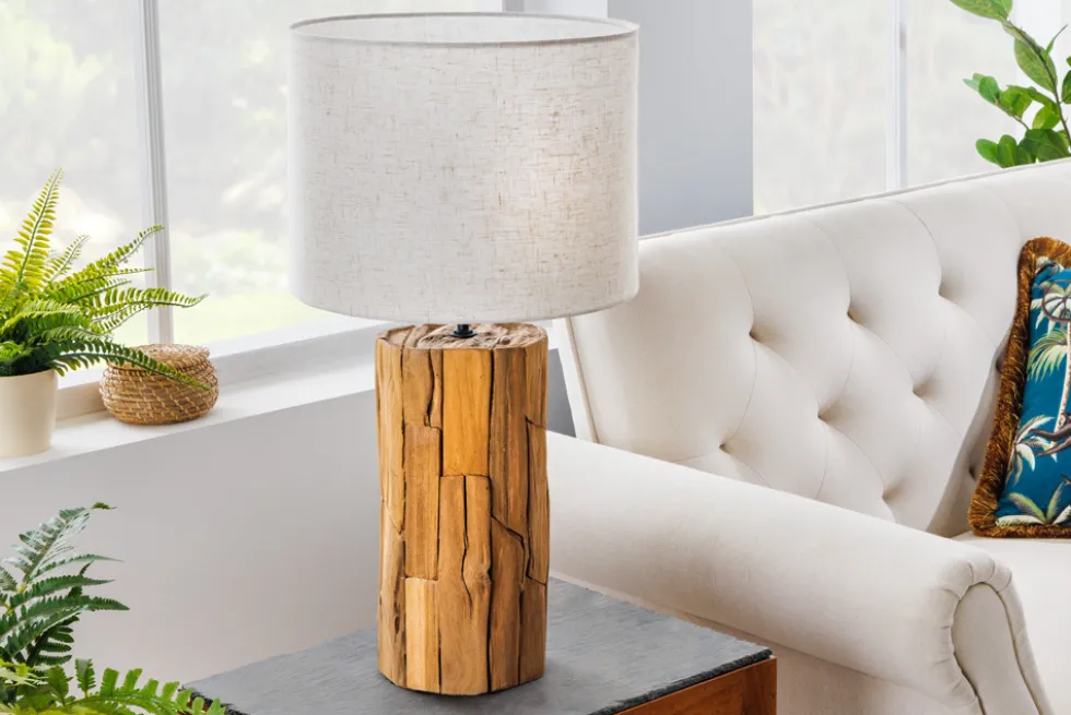 Design Tischlampe ROOTS 60cm Treibholz Leinenschirm beige handmade