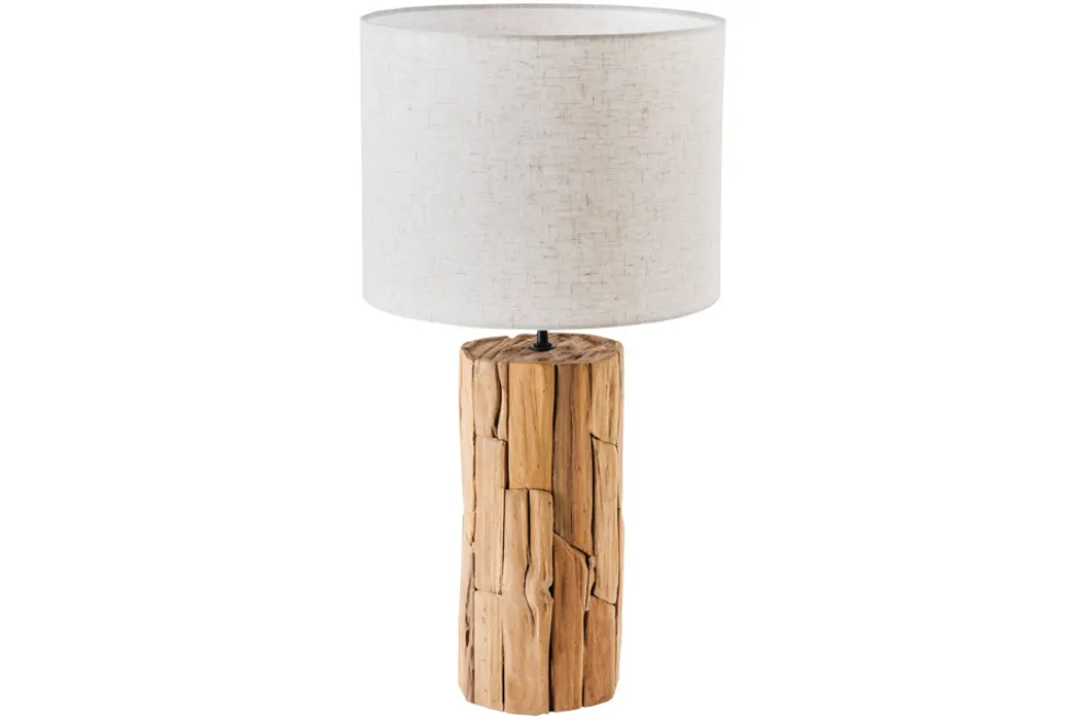 Design Tischlampe ROOTS 60cm Treibholz Leinenschirm beige handmade