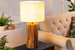 Design Tischlampe ROOTS 60cm Treibholz Leinenschirm beige handmade