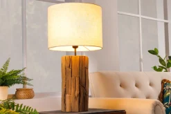 Design Tischlampe ROOTS 60cm Treibholz Leinenschirm beige handmade