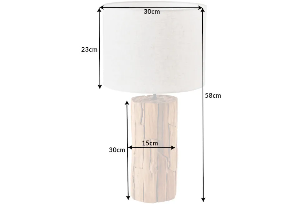Design Tischlampe ROOTS 60cm Treibholz Leinenschirm beige handmade