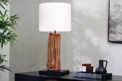Design Tischlampe ROUSILIQUE 60cm natur weiß rund Treibholz handgearbeitet