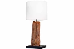 Design Tischlampe ROUSILIQUE 60cm natur weiß rund Treibholz handgearbeitet