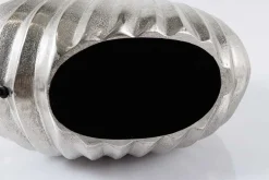 Design Tischlampe SHELL 60cm silber schwarz Metall Stoffschirm maritim