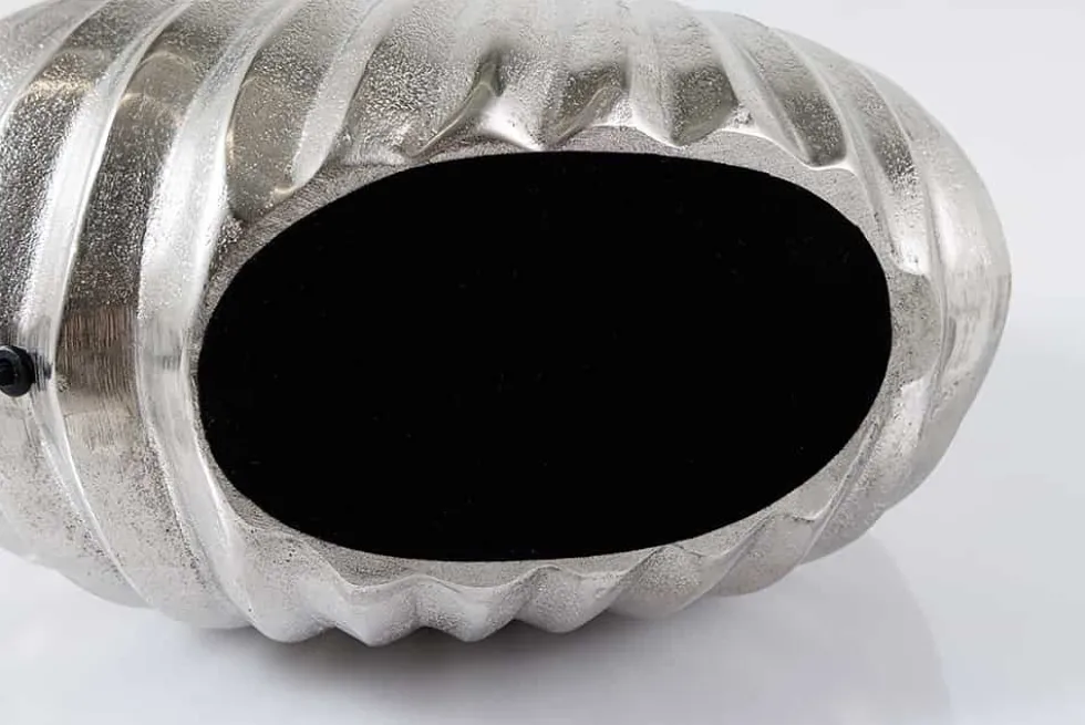 Design Tischlampe SHELL 60cm silber schwarz Metall Stoffschirm maritim