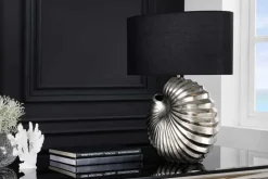 Design Tischlampe SHELL 60cm silber schwarz Metall Stoffschirm maritim