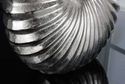 Design Tischlampe SHELL 60cm silber schwarz Metall Stoffschirm maritim