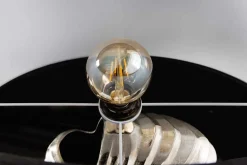 Design Tischlampe SHELL 60cm silber schwarz Metall Stoffschirm maritim