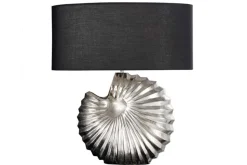 Design Tischlampe SHELL 60cm silber schwarz Metall Stoffschirm maritim