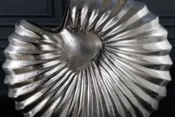 Design Tischlampe SHELL 60cm silber schwarz Metall Stoffschirm maritim