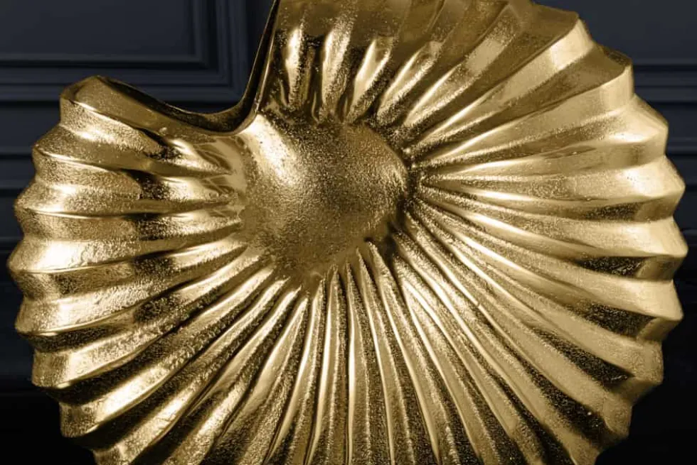Design Tischlampe SHELL 60cm gold schwarz Metall Stoffschirm maritim