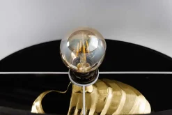 Design Tischlampe SHELL 60cm gold schwarz Metall Stoffschirm maritim