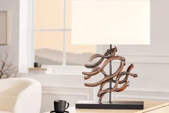 Design Tischlampe WAVE 60cm natur Massivholz handmade beige Baumwollschirm
