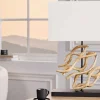 Design Tischlampe WAVE 60cm natur Massivholz handmade weiß Baumwollschirm