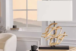 Design Tischlampe WAVE 60cm natur Massivholz handmade weiß Baumwollschirm
