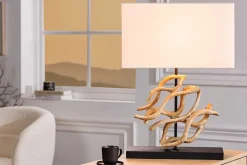Design Tischlampe WAVE 60cm natur Massivholz handmade weiß Baumwollschirm