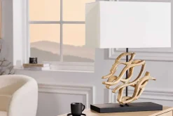 Design Tischlampe WAVE 60cm natur Massivholz handmade weiß Baumwollschirm