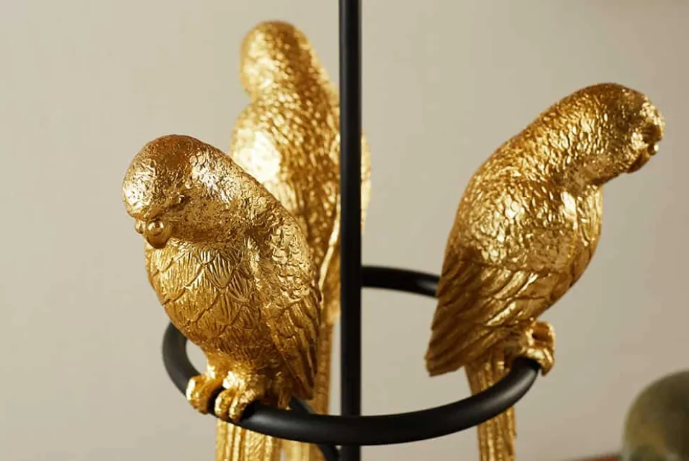 Design Tischlampe WILDLIFE 75cm schwarz gold rund Papagei Skulpturen mit Marmor-Fuß