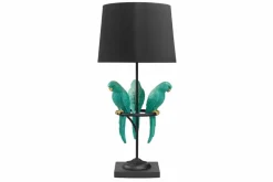 Design Tischlampe WILDLIFE 75cm schwarz türkis rund Papagei Skulpturen mit Marmor-Fuß